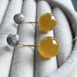 【控えめな華やかさ】数量限定　Soléa（ソレア）｜天然石2wayピアス　カルセドニー×コッパーオパール　秋ピアス 11枚目の画像