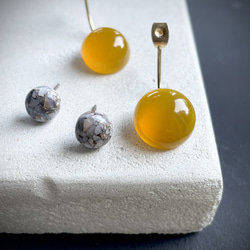 【控えめな華やかさ】数量限定　Soléa（ソレア）｜天然石2wayピアス　カルセドニー×コッパーオパール　秋ピアス 7枚目の画像