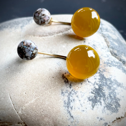 【控えめな華やかさ】数量限定　Soléa（ソレア）｜天然石2wayピアス　カルセドニー×コッパーオパール　秋ピアス 4枚目の画像