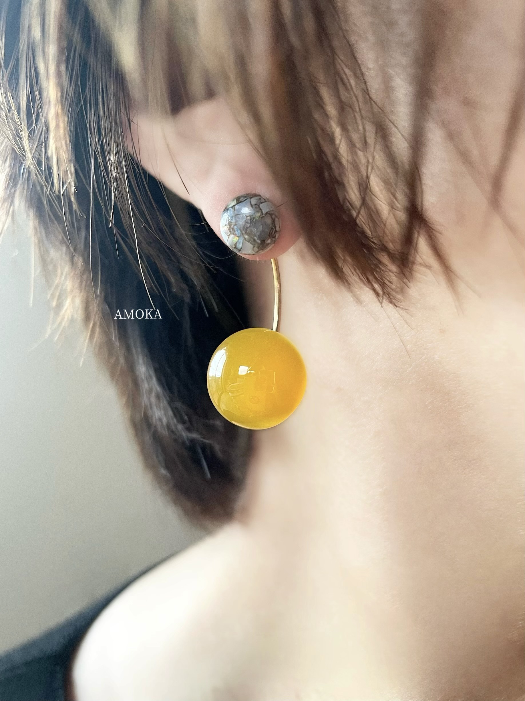 【控えめな華やかさ】数量限定　Soléa（ソレア）｜天然石2wayピアス　カルセドニー×コッパーオパール　秋ピアス