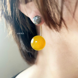 【控えめな華やかさ】数量限定　Soléa（ソレア）｜天然石2wayピアス　カルセドニー×コッパーオパール　秋ピアス 1枚目の画像