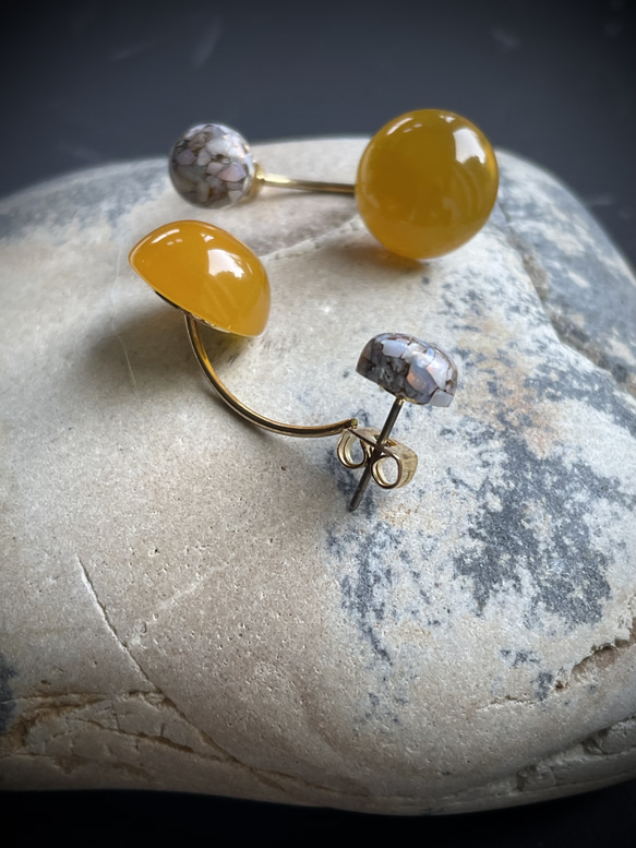 【控えめな華やかさ】数量限定　Soléa（ソレア）｜天然石2wayピアス　カルセドニー×コッパーオパール　秋ピアス 5枚目の画像