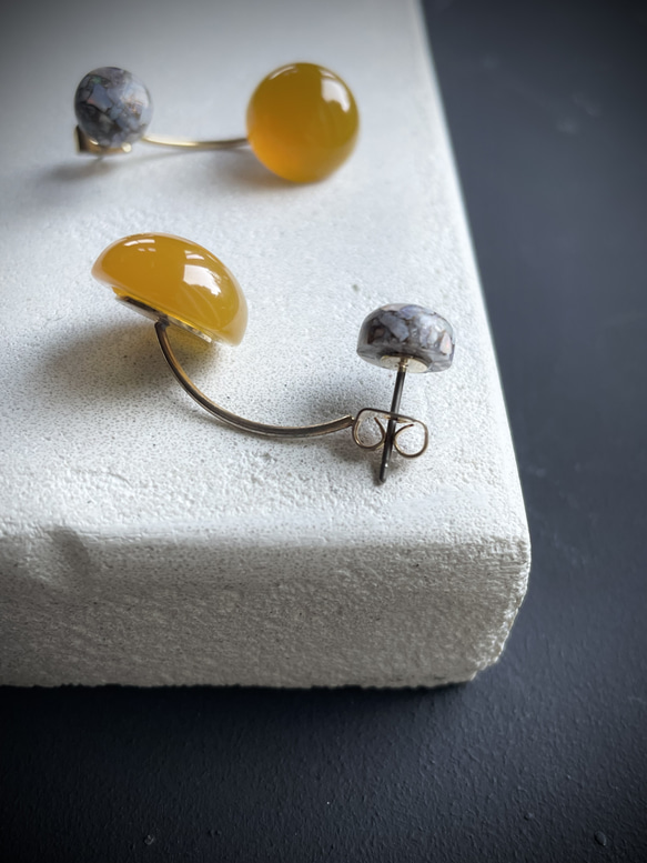 【控えめな華やかさ】数量限定　Soléa（ソレア）｜天然石2wayピアス　カルセドニー×コッパーオパール　秋ピアス 10枚目の画像