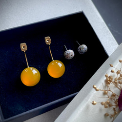 【控えめな華やかさ】数量限定　Soléa（ソレア）｜天然石2wayピアス　カルセドニー×コッパーオパール　秋ピアス 15枚目の画像