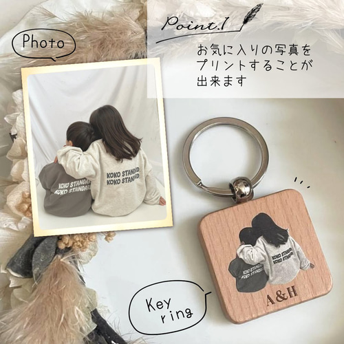 お名前＆写真入り 木製キーホルダー 写真キーホルダー キーリング
