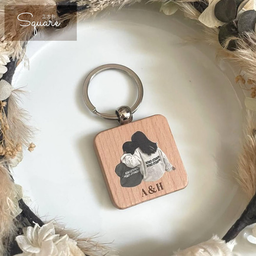 お名前＆写真入り 木製キーホルダー 写真キーホルダー キーリング