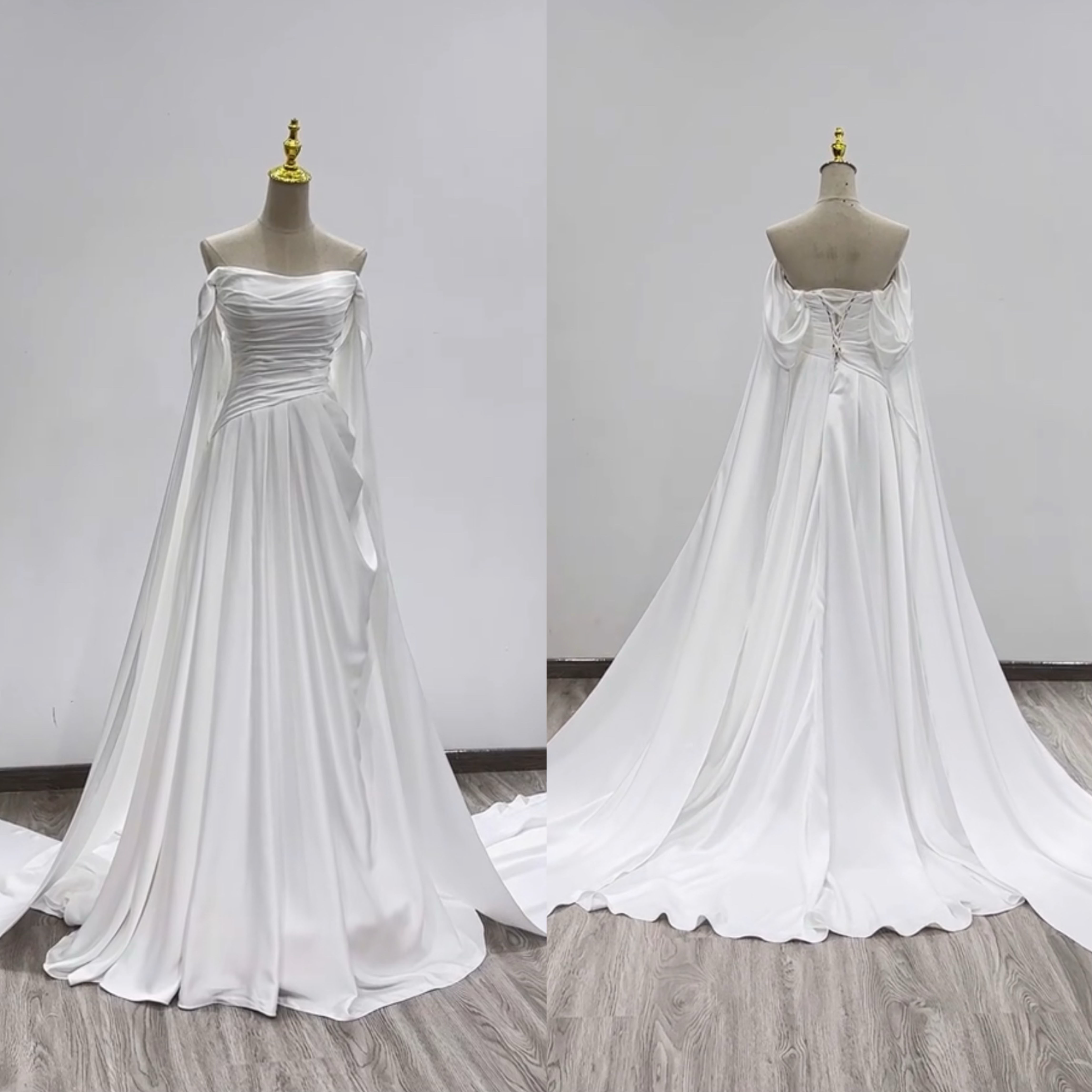 大人気上昇中　ラッフルスカート　カラー変更可能ギャザースカート　高級サテン　トレーン　胸フリル　スレンダーライン2次会