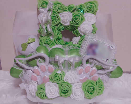 P座マン バルーンアレンジ バルーンブーケ 生誕祭 フラスタ 卓フラ 猫