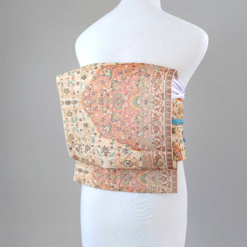 2way作り帯 優美で緻密な花唐草 銀座&一重太鼓 胴巻き〜105cm 正絹