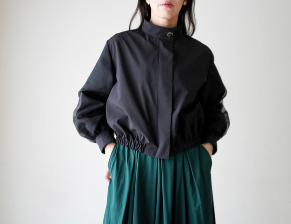 ORGANDIE LAYERED BLOUSON ライトアウター black 1枚目の画像