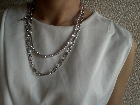 ☑︎Claire – クレアー　サージカルステンレス　チェーンネックレス　パールネックレス 2枚目の画像