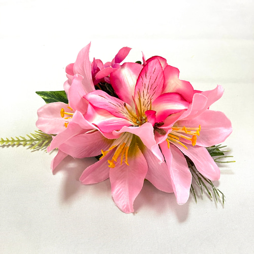 優しいピンクリリー/フラダンス髪飾り/ブライダル/アーティシャル