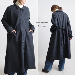 新品●パーリーゲイツ●バックロゴ刺繍　メルトン　ビッグシルエットロングコート　M 再入荷 暖か縮絨メルトン ウールmix 角襟 ロングコート 後ろリボン