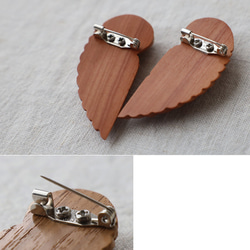 新作　２個セット　ブローチ　手彫り　ウッド　カービング　天然木　フクロウ　モチーフ　サウォウッド　ペア　ハート　Q15A 4枚目の画像