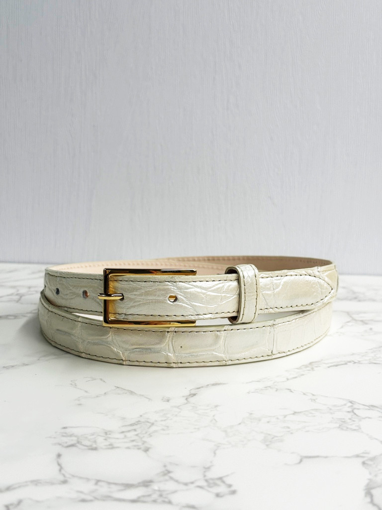 日本製　クロコダイル　シャンパン　20㎜巾　上質　ベルト　フリーサイズ　ワニ革　細巾　エキゾチックレザー