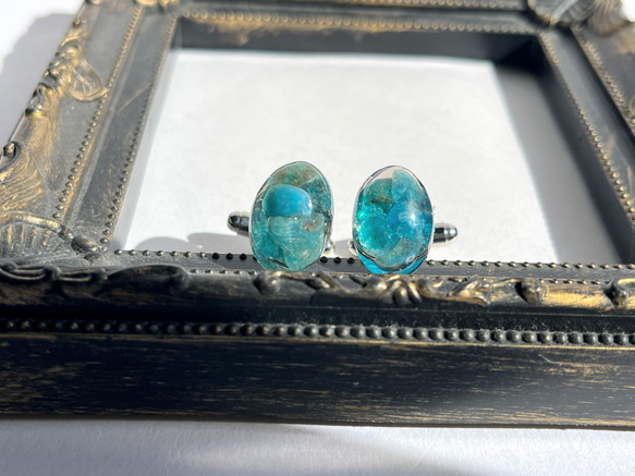 アパタイトオーバルカフス☆ / メンズ / カフス / ギフト / 天然石 / 父の日 4枚目の画像