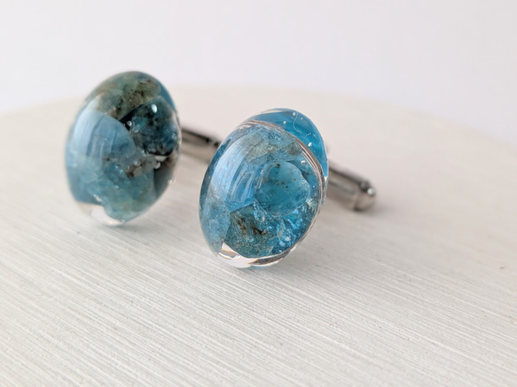 アパタイトオーバルカフス☆ / メンズ / カフス / ギフト / 天然石 / 父の日 9枚目の画像