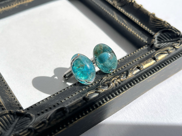 アパタイトオーバルカフス☆ / メンズ / カフス / ギフト / 天然石 / 父の日 1枚目の画像