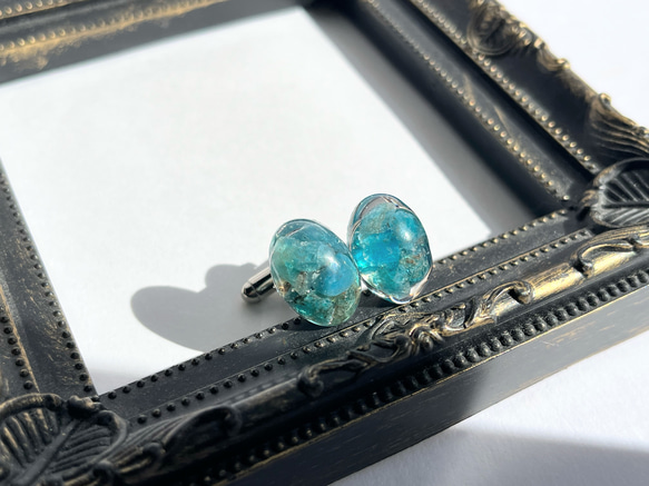 アパタイトオーバルカフス☆ / メンズ / カフス / ギフト / 天然石 / 父の日 2枚目の画像