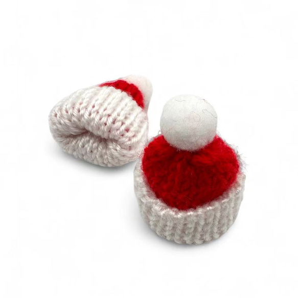 ミニニット帽子パーツ サンタカラー 約4×4cm 2個セット クリスマス ハンドメイド材料 ぬいぐるみ用 pt-2924 3枚目の画像