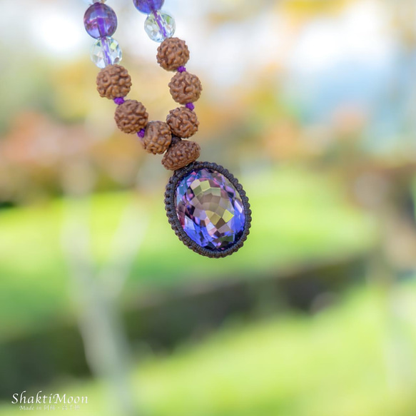 レア・希少！4WAY プレミアムカットアメジストと10面ルドラクシャのお守りルドラクシャハーフマーラーネックレス45 7枚目の画像