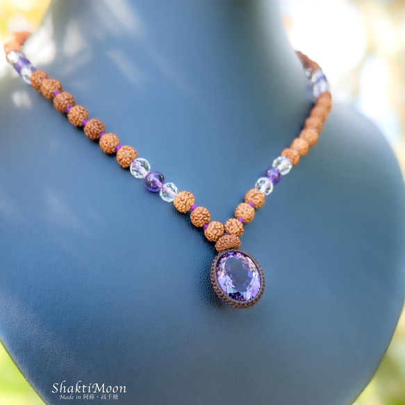 レア・希少！4WAY プレミアムカットアメジストと10面ルドラクシャのお守りルドラクシャハーフマーラーネックレス45 9枚目の画像