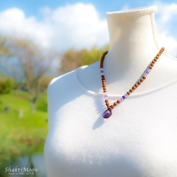 レア・希少！4WAY プレミアムカットアメジストと10面ルドラクシャのお守りルドラクシャハーフマーラーネックレス45 11枚目の画像