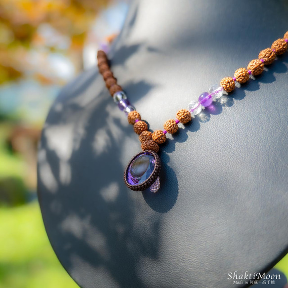 レア・希少！4WAY プレミアムカットアメジストと10面ルドラクシャのお守りルドラクシャハーフマーラーネックレス45 10枚目の画像
