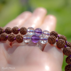 レア・希少！4WAY プレミアムカットアメジストと10面ルドラクシャのお守りルドラクシャハーフマーラーネックレス45 8枚目の画像