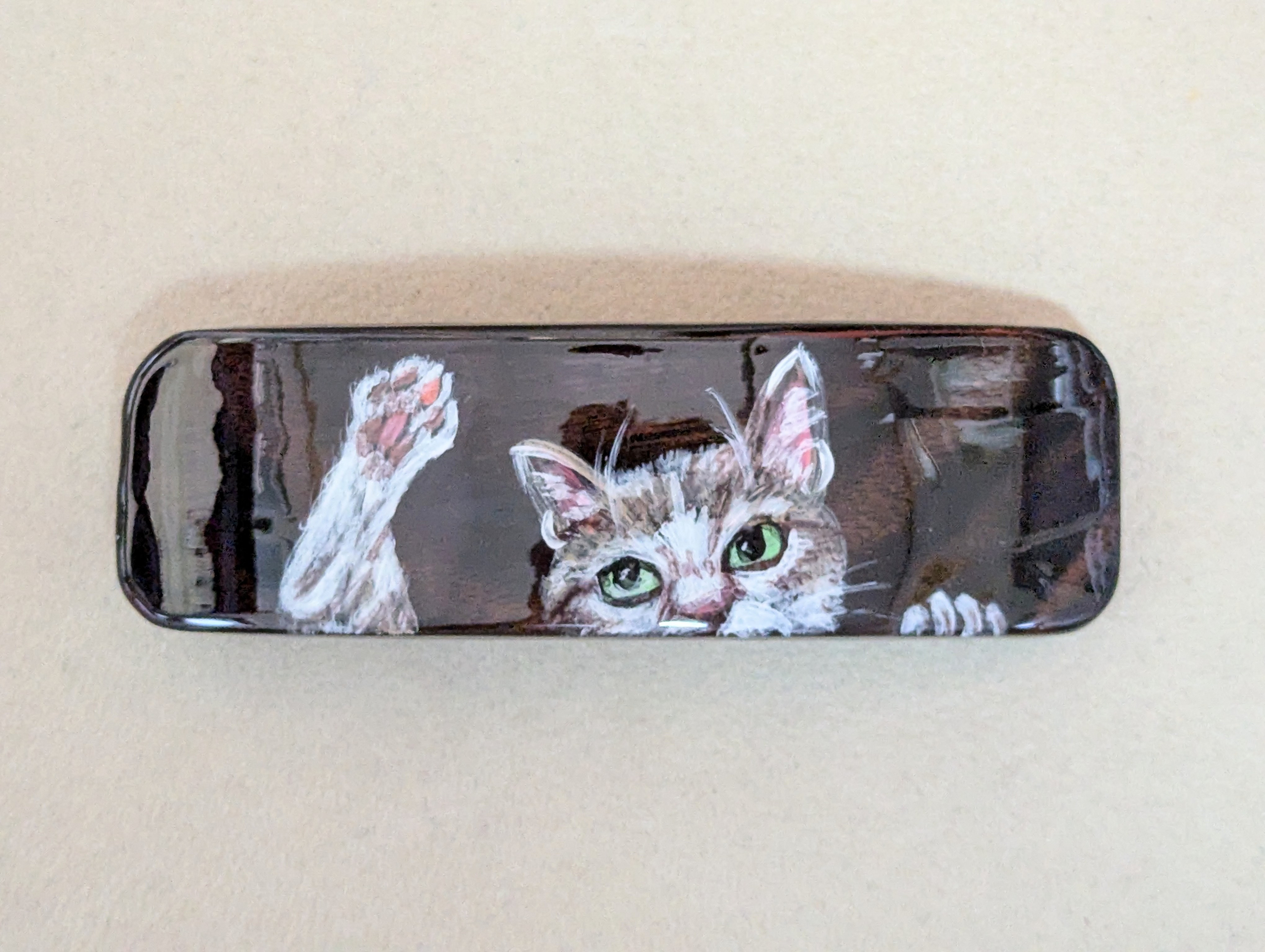 木製　バレッタ　手描き（　猫　）