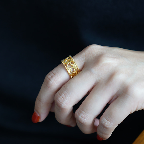 移う紅葉の透かしオープンリング ゴールド《送料無料》もみじ 秋 12枚目の画像