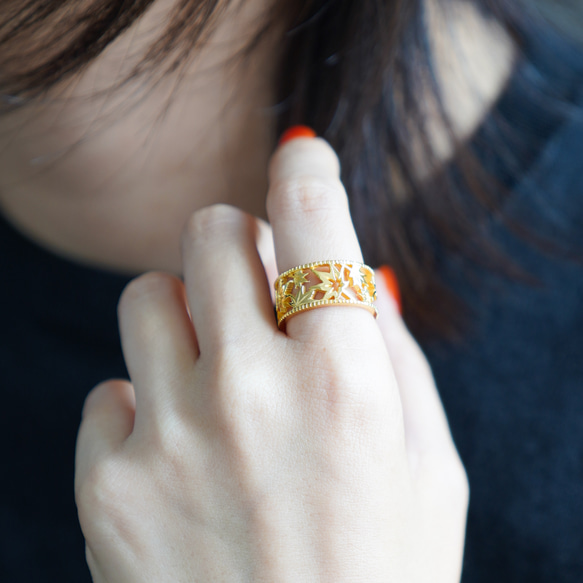 移う紅葉の透かしオープンリング ゴールド《送料無料》もみじ 秋 3枚目の画像