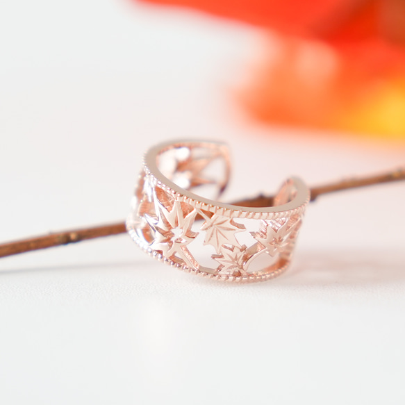 移う紅葉の透かしオープンリング ピンクゴールド《送料無料》もみじ 秋 6枚目の画像