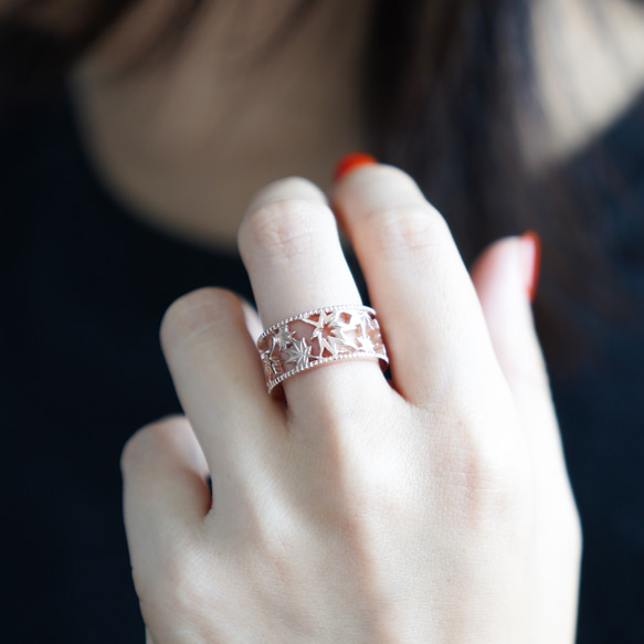 移う紅葉の透かしオープンリング ピンクゴールド《送料無料》もみじ 秋 3枚目の画像