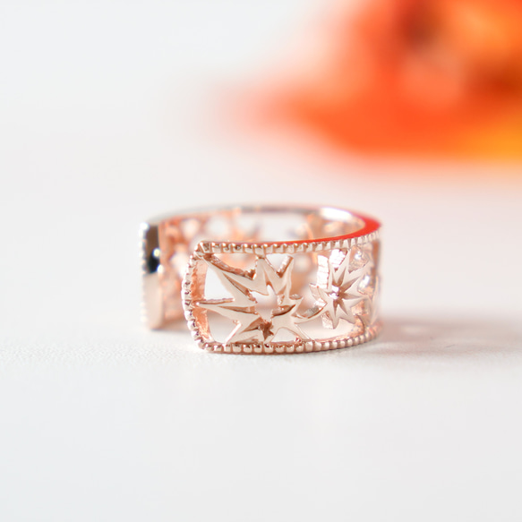 移う紅葉の透かしオープンリング ピンクゴールド《送料無料》もみじ 秋 8枚目の画像