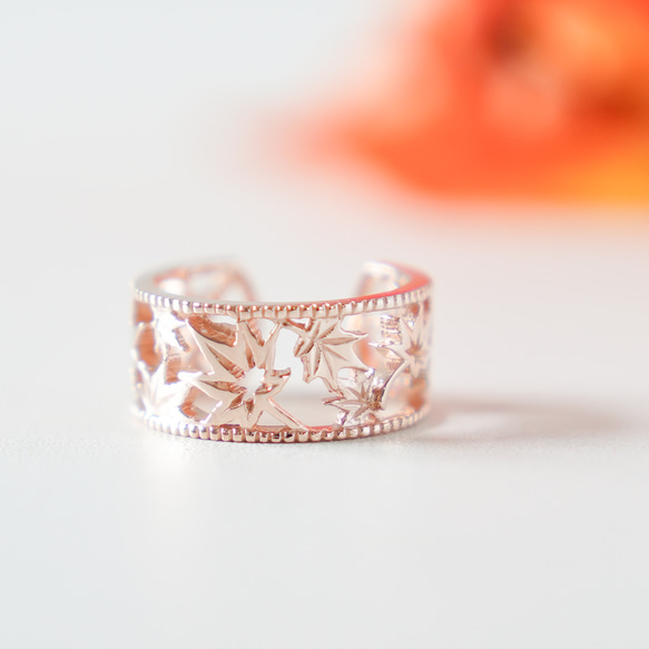 移う紅葉の透かしオープンリング ピンクゴールド《送料無料》もみじ 秋 9枚目の画像