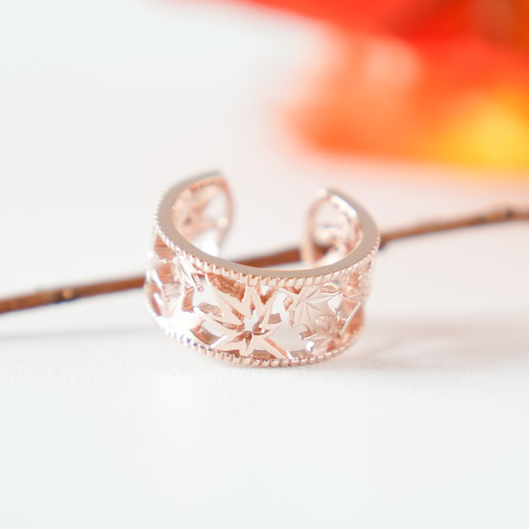 移う紅葉の透かしオープンリング ピンクゴールド《送料無料》もみじ 秋 5枚目の画像