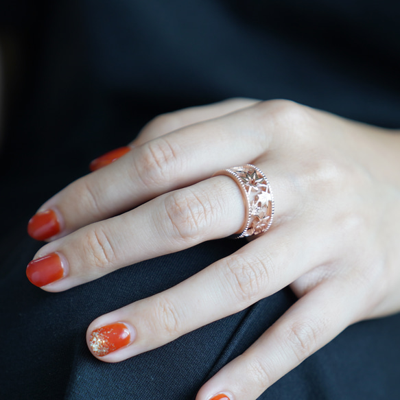 移う紅葉の透かしオープンリング ピンクゴールド《送料無料》もみじ 秋 2枚目の画像