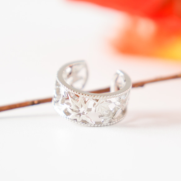 移う紅葉の透かしオープンリング シルバー《送料無料》もみじ 秋 11枚目の画像