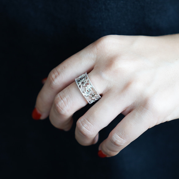 移う紅葉の透かしオープンリング シルバー《送料無料》もみじ 秋 6枚目の画像