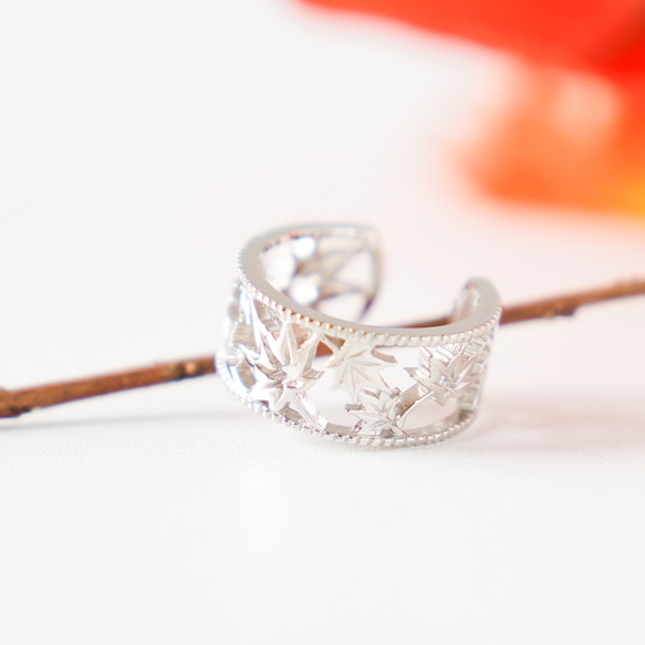 移う紅葉の透かしオープンリング シルバー《送料無料》もみじ 秋 12枚目の画像