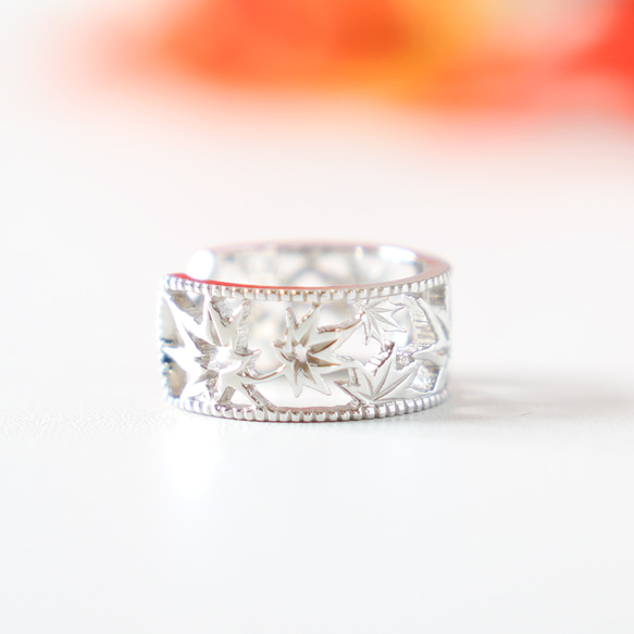 移う紅葉の透かしオープンリング シルバー《送料無料》もみじ 秋 3枚目の画像