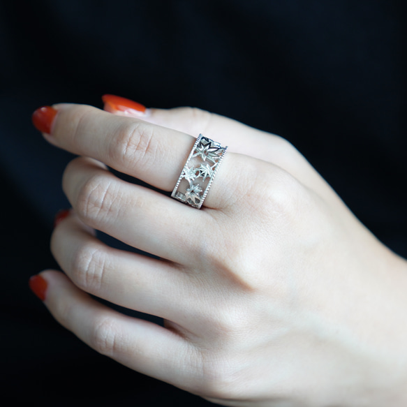 移う紅葉の透かしオープンリング シルバー《送料無料》もみじ 秋 8枚目の画像