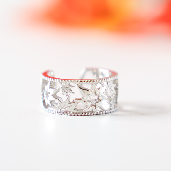 移う紅葉の透かしオープンリング シルバー《送料無料》もみじ 秋 2枚目の画像