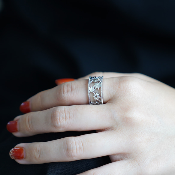 移う紅葉の透かしオープンリング シルバー《送料無料》もみじ 秋 9枚目の画像