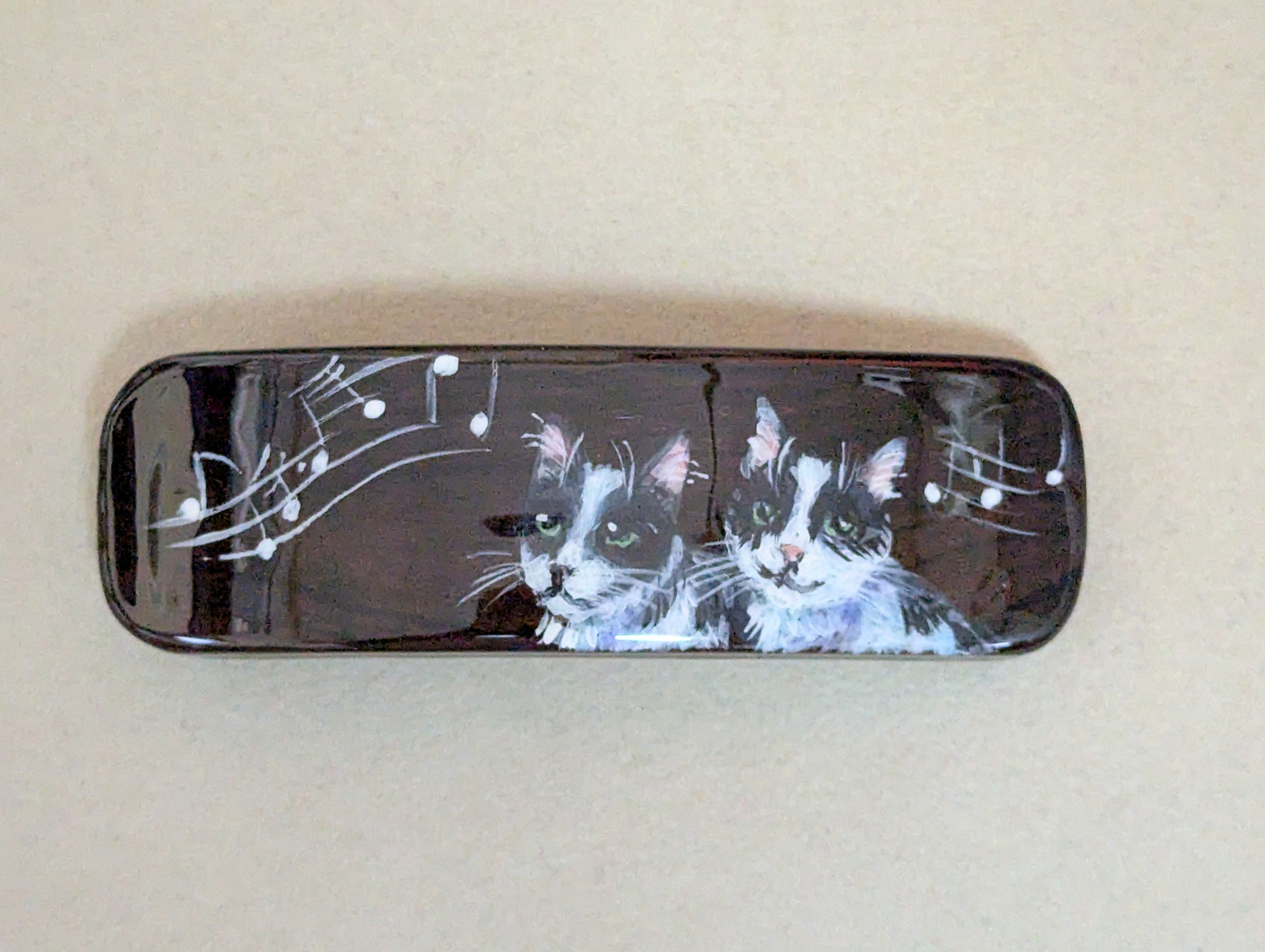 木製　バレッタ　手描き（　猫　）