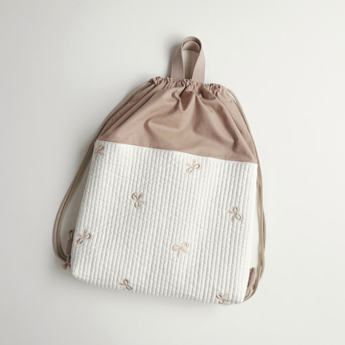 送料無料》 リボン 刺繍 ヌビ キルト キルティング ナップサック お