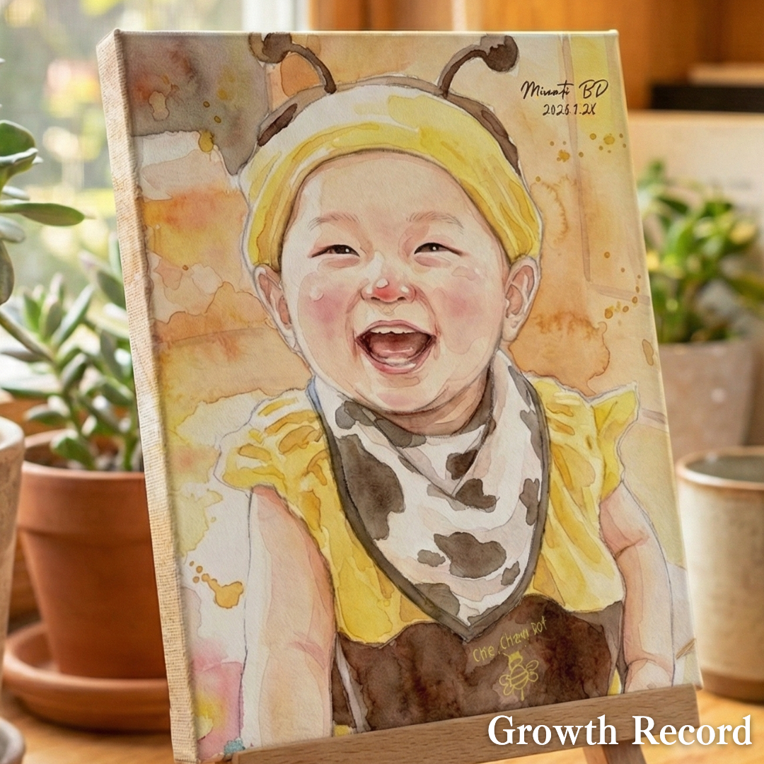 成長記録 似顔絵【修正無料】1歳 誕生日 ハーフバースデー｜赤ちゃん ベビー フォト｜着ぐるみOK 出産祝い 内祝い