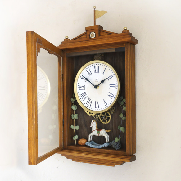 【送料無料】NOSTALGICO#061 レトロな掛け時計 前面アクリルガラス扉付き　Mサイズ 7枚目の画像