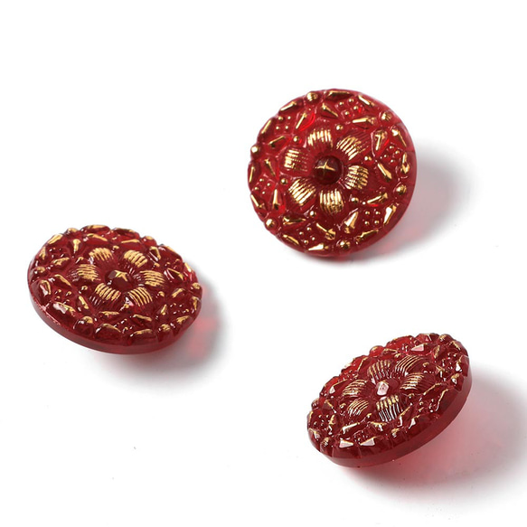 ガラスボタン 2.2cm オリエンタル・フラワー レッド＆ゴールド 1枚目の画像